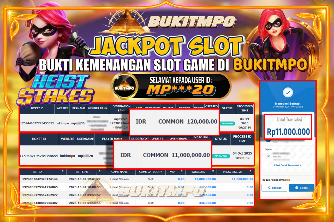BUKITMPO JACKPOT HEIST STAKES - PG SOFT Rp.11.000.000,- LUNAS